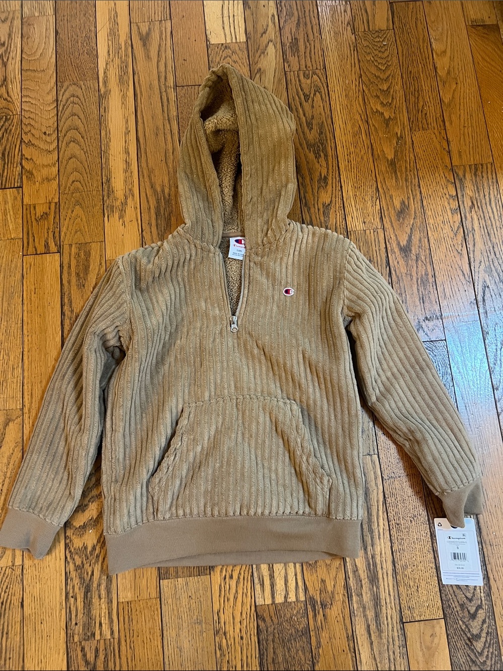 Champion Kids Tan Ribbed Hoodie Pullover
